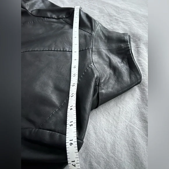 Vince Scuba Leather & Stretch Wool Panel Black Motto Jacket Womens L 8 - Picture 14 of 17